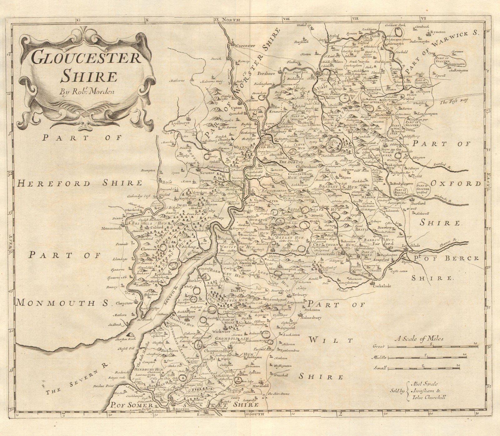 GLOUCESTERSHIRE. by ROBERT MORDEN from Camden's Britannia 1772 old antique map